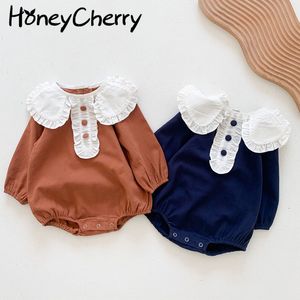 Baby bodyysuits vår koreanska docka krage leotard flicka kläder 210515