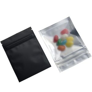 Matte Black / Clear Front Zipper Bags Resealable Zip Aluminum Foil Plastic Bag Food Grocery Packing Mylar Foil Bag