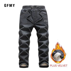 GFMY Marca Lazer Winter Black Plus Veludo Meninos Jeans 3year -10Year Mantenha Morno Tipo Reta Calças Infantis 9082 211102