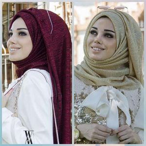 Scarves Muslim Crinkle Hijab Guldfärg Scarf Kaftan Abaya Head Dresses Travel Islamic Bandana Women Shawl Bufanda Mujer