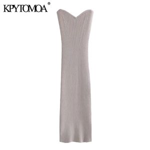 Kvinnor Chi Mode med utsatta axlar Stickad Midi Dress Sweetheart Neck Backless Kvinna Klänningar Mujer 210420