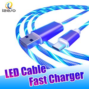 LED Flowing Light Cables 2A Fast Charging Line 3ft Type C Micro USB-kabel draad Telefoon Snel Oplader Koord met Retail Pakket Izeso