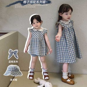 Sommar tjejer syster matchande outfits barn set kostym nyfödd baby bomull plaid bodysuit romer toddler tjej en bit klänning q0716