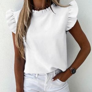 メンズTシャツレディースフリルブラウスoネック半袖プラスサイズの夏のレディースシャツカジュアルデイリーソリッドエレガントなシャツトップ