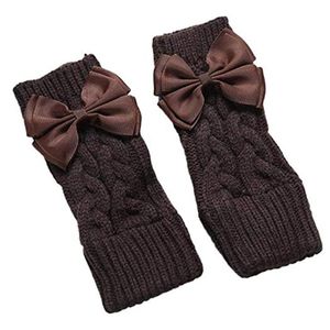 Fingerlose Handschuhe, gestrickt, lang, für den Winter, schlichter Stil, warm, braun/schwarz/weiß