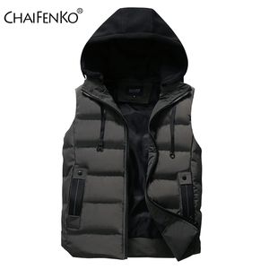 Chaifenkoメンズベストジャケット冬防水温かみのファッションフード付きカジュアルな秋厚厚いウエストコート210925