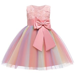 Baby Christmas Lace Tutu Arco-íris Princesa Dress Kids Vestidos para Meninas Festa de Aniversário Crianças roupas 2 3 10 Anos 210331