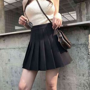 夏の韓国のスカートのプリーツ学校のショーツハイウエストセクシーなミニ日本のブラックホワイトプラスサイズ210629