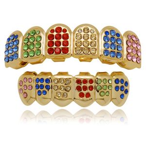 Placcato diamante smalto Grillz Denti Griglie dentali Hip Hop Bling Gioielli per il corpo per uomo Moda Sier Gold Will e Sandy