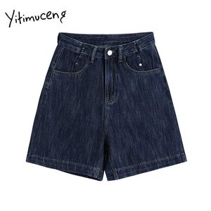 Yitimuceng Vintage Womens Denim Shorts Plus Storlek Casual Jean Ripped High Waisted Rak sommar Solid Kläder Fashion 210601