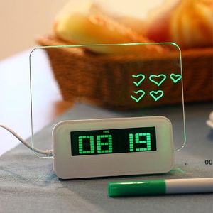 LED Digital Electronic Mini Table Clocks Calendar Temperature Plastic Glow Message Board Alarm Clock Home Bedroom Supplies RRD11340