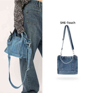 Shopping Bags Denim Jeans Sholuld Bag Cool Girl Fashion High Street Style Nice Hardware Y2k Mini in Drop Ship Women's 220307