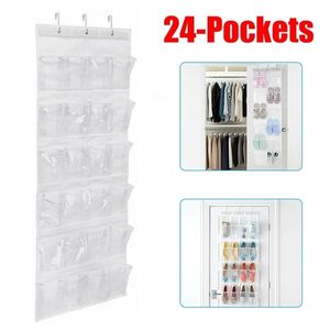 24 Pocket Shoe Door Hanging Organizer Rack Space Wall Bag Storage Closet Holder Wardrobe Shoes Socks Sundries Hanging Organizers 210609