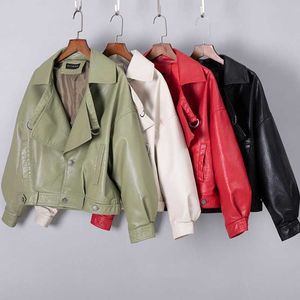 LY VAREY LIN Spring Autumn PU Leather Jacket Women Female Loose Coat Ladies Casual Motorcycle Biker Outerwear 210526