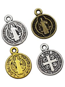 Medalla San Benito Charms Katholische Erinnerungsstücke Nursia Patron Medaille Kreuz Charm Perlen Anhänger Gold/Bronze/Silber 3 Farben 13 x 10 mm L1650 100 Stück/Menge