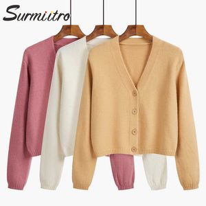 SURMIITRO Autumn Winter Crop Cardigan Women Korean Style Yellow Knitwear Long Sleeve Sweater Female Knit Short Jacket Coat 210712