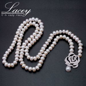 Collana di gioielli di perle semi tonde autentiche, ciondoli di collane di gioielleria raffinata, collana lunga di perle di perle d'acqua dolce