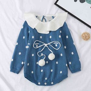 Baby Knitted Romper Autumn born Girls Jumpsuits Clothes Winter Long Sleeve Toddler Sweater Children Overall 210429