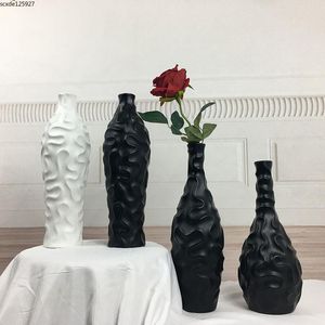 Vases De Mariage Blanc Noir achat en gros de Vase blanc en céramique moderne Blanc Vase Ripple Mat Fleur Arrangement Salon Compound The Hydroponic Mariage Décoration Vases