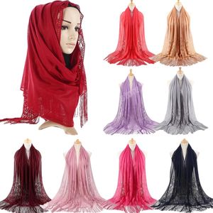 Moda cor pura respirável verão mulheres lace lenço senhora headscarf oco triângulo lenço senhoras borla xales e lenços