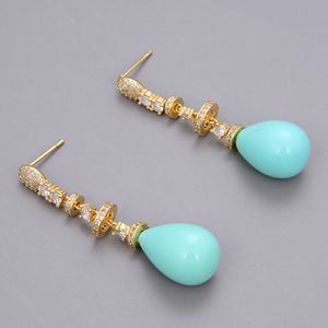 GuaiGuai Jewelry Teardrop Turquoise Blue Sea Shell Pearl Yellow Gold Plated Earrings Handmade For Women Real Gems Stone Lady Fashi2245