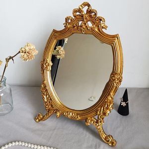 Mirrors CuteLife Ins Large Round Resin Make-up Mirror Vintage Living Room Home Decorative Table Dressing Bedroom Standing