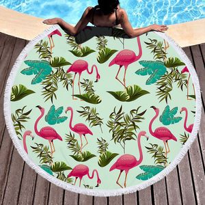 Новый круглый фламинго Print Beach полотенце из микрофибры Ванна для ванны полотенце листья Узор для приморской подушки песчаного пляжа Открытый пикник Camping XG0396-1