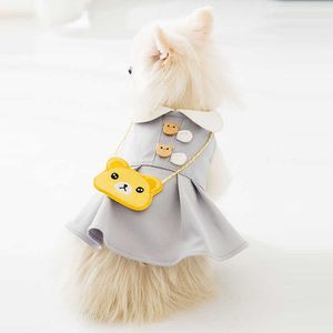 Hund Katze Prinzessin Frühling Sommer dünn atmungsaktiv niedlich ärmelloses Minikleid Haustier Kleidung mit Bär Tasche Welpen Teddy Weste Rock