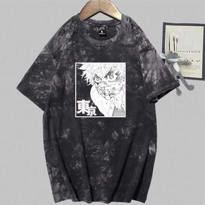 Tokyo Revengers Chifuyu Skriv ut Kortärmad Rund Neck Tie Dye Hip Hop T-tröja Y0809