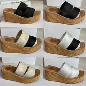 2021 Women Platform Sandal Woody Wedge Sliddes Designer Slippers canvas shoes Flat espadrille Slide Sandals Summer Beach High Heels With Box 312