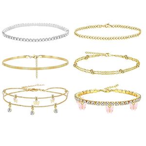 Link, Chain 6pc Bohemian Crystal Bracelets Set Women Handmade Ankle Bracelet Summer Rhinestone Jewelry Butterfly D9