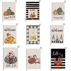 47 * 32cm Thanksgiving Banner Flaggor Linne Höst Garden Flag Hello Fall Dubbelsidig Mönster 27 Stil T2i52669