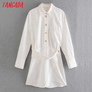 Tangada Fashion Women White Shirt Dress Arrival Long Sleeve Ladies Buttons Mini Dress Vestidos 2W87 210609