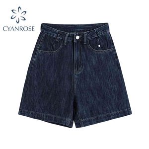 Sommar New Wide Ben Denim Shorts Kvinnor Streetwear Jeans Kort Byxor Casual Straight Retro Chic Knappar High Waiste Trousers 210417