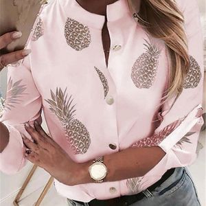Blusas femininas camisas 2021 blusa de abacaxi camisa mulheres outono verão casual tops outwear botão de moda cópia de frutas roupas femininas