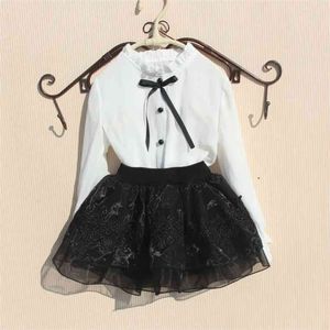 Camicie da ragazze in chiffon Bambini Abbigliamento Bianco Camicia a maniche lunghe Studente Mandarino Collare Mandarino Bounding School Bluses 210622