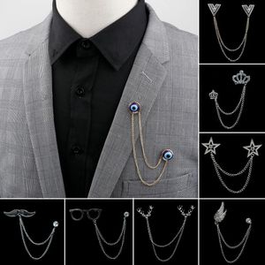 Pins Brooches Man Chain Lapel Pin Suit Shirt Collar Tassel Star Glasses Wing Brooch Badge Retro Pins Wedding Party Dance Neckware Accessori