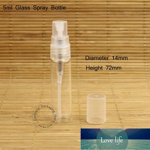 Partihandel 100st / Lot Glas 5ml Sprayflaska Tomma Parfym Kvinnor 1 / 6oz Kosmetisk liten behållare Atomizer Plastlock Provburk Fabrikspris Expert Designkvalitet