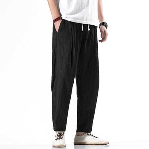 Summer Chinese Style Men's Thin Loose Linen Nine-point Pants Simple Solid Color Harem Pants Men's Cotton Linen Casual Pants X0723