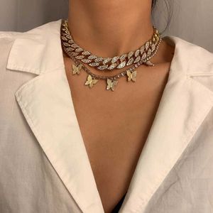 Wholesale thick chain necklace choker resale online - New Vintage Cuban Chain Butterfly Tassel Necklace Handmade Exaggerated Thick Chain Necklaces Choker For Women Fashion Jewelry Y0528