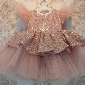 2021 Formal Child Elegant 1st Birthday Dress For Baby Girl Baptism Lace Princess Dresses Sequin Party Fluffy Tutu Dress Vestidos G1129