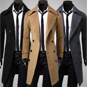 Autumn and winter long double-breasted trench men's woolen Blends Outerwear & Coats slim coat plus size M-4XL