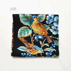 Navy blue natural silk scarf painted for women 100% real silk soft thin high quality 88cm square summer wrap shawl gift for lady Q0828