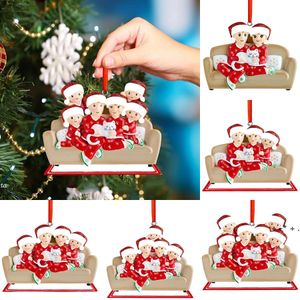 Família de Natal enfeites de 2 3 4 5 6 Holiday Theme Pingente DIY Nome Bênçãos Sofá Família Árvore de Xmas Hanging Pingentes Decoração LLB12361