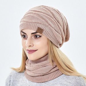 Beanie / Kafatası Kapaklar Moda Kadınlar Kış Skullies Beanies Set Sıcak Örme Kap Termal Şapka Kadın Açık Yumuşak Hedging Eşarp