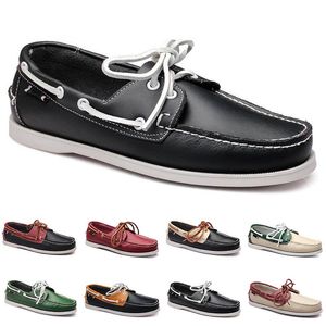 Läder Ärtor Mäns Casual Driving Shoes Soft Sole Fashion Black Navy Vit Blå Silver Khaki Gul Dark Gray Footwear All-Match Lazy Cross-Border 39-45 Color2