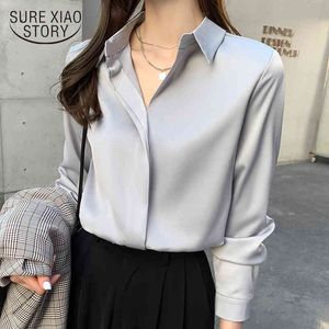 Vintage Chiffon Blouse Office Lady Long Sleeve Plus Size Women Hemden rücken Kragen weibliche Kleidung Blusas 13138 210415 ab