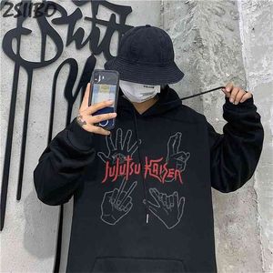 Harajuku Jujutsu Kaisen Мужские толстовки унисекс Yuji Itadori печатный аниме капюшон мужская улица мода повседневная толстовка пальто 210728