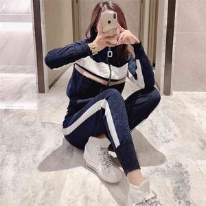 Fashion women's suit spring knitted cardigan + pants casual sports two-piece sale 210520