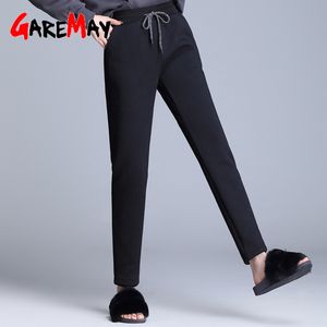 Calças quentes pretas para mulheres inverno grosso cordeiro de lenha cashmere calças femininas casuais soltas sweatpants corredores plus tamanho 210428